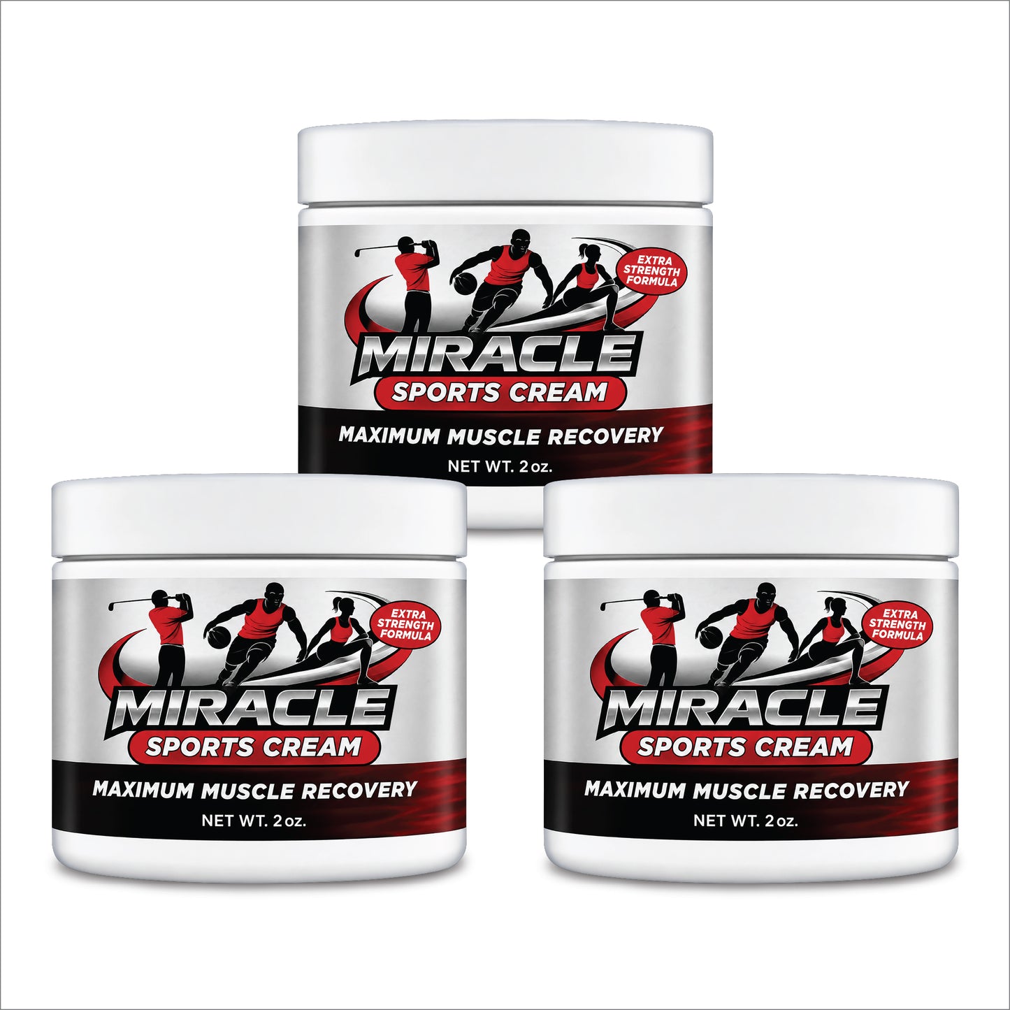 MIRACLE SPORTS CREAM - Maximum Muscle Recovery - 2oz JAR - 3 PACK