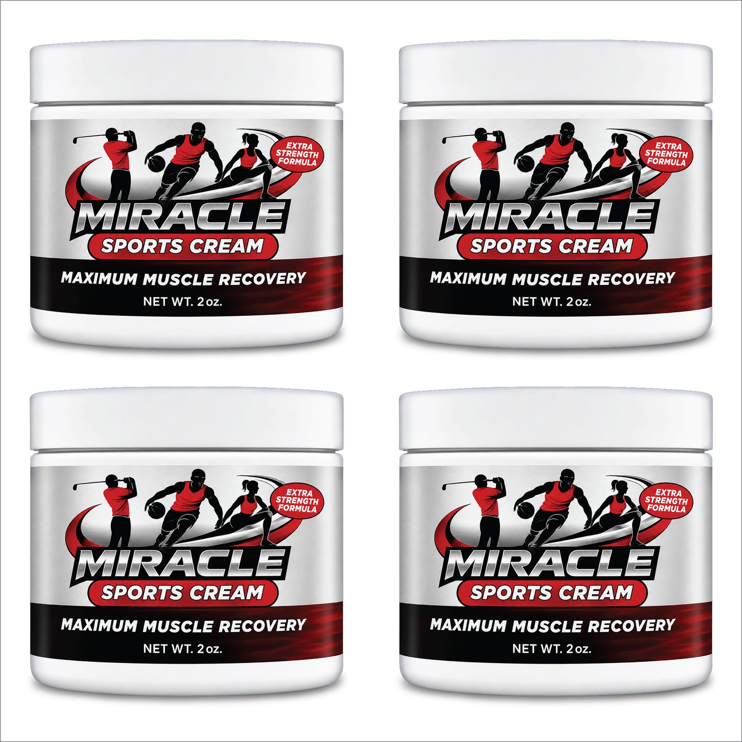 MIRACLE SPORTS CREAM - Maximum Muscle Recovery - 2oz JAR - 4 PACK